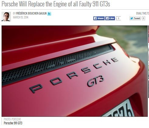porsche will replace the engine of all faulty 911 gt3s